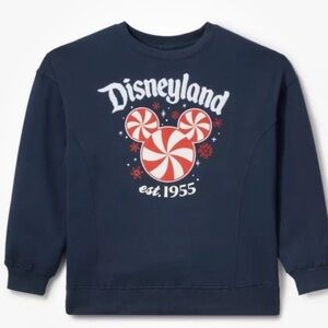 Disney Navy Sweatshirt with Red and White Peppermint Swirl Design